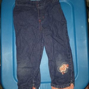 Dark wash jeans with checkered details